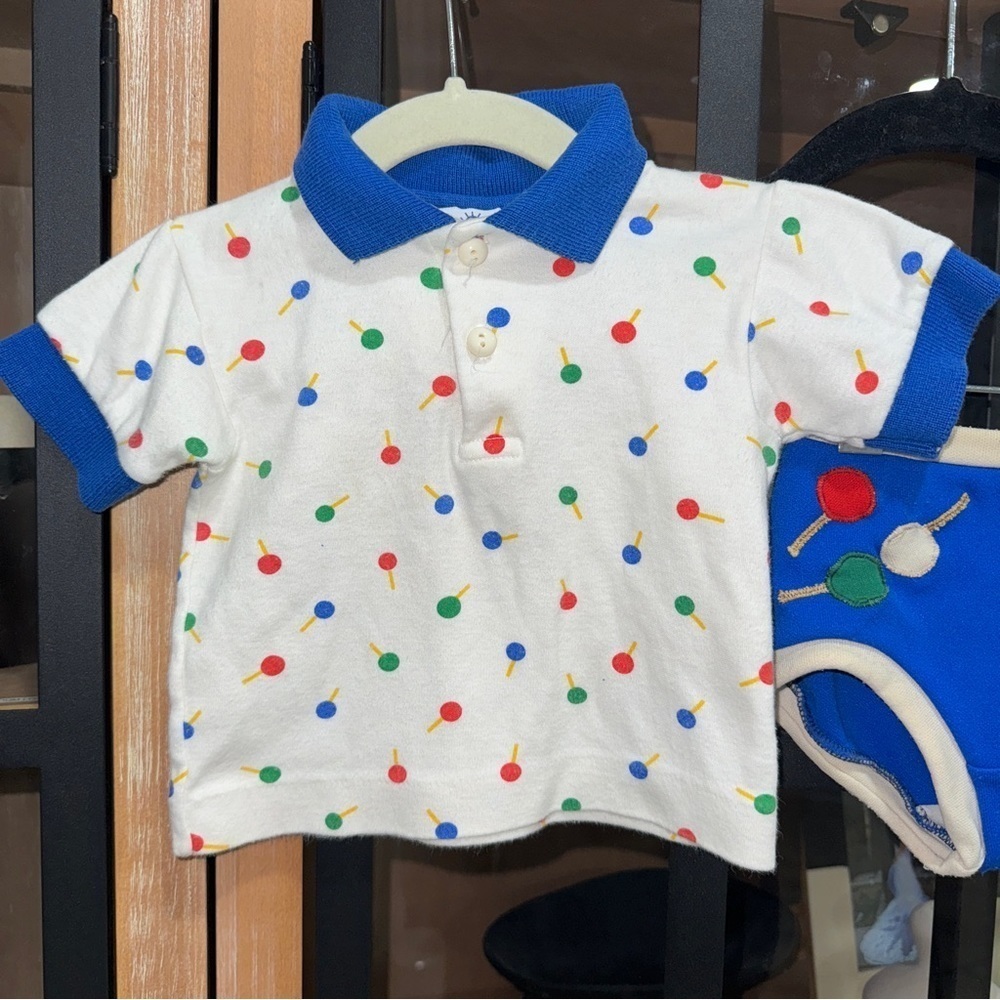 80s Vintage Florence Eiseman baby boy set polo shorts appliqué embroidery sucker - Picture 3 of 8